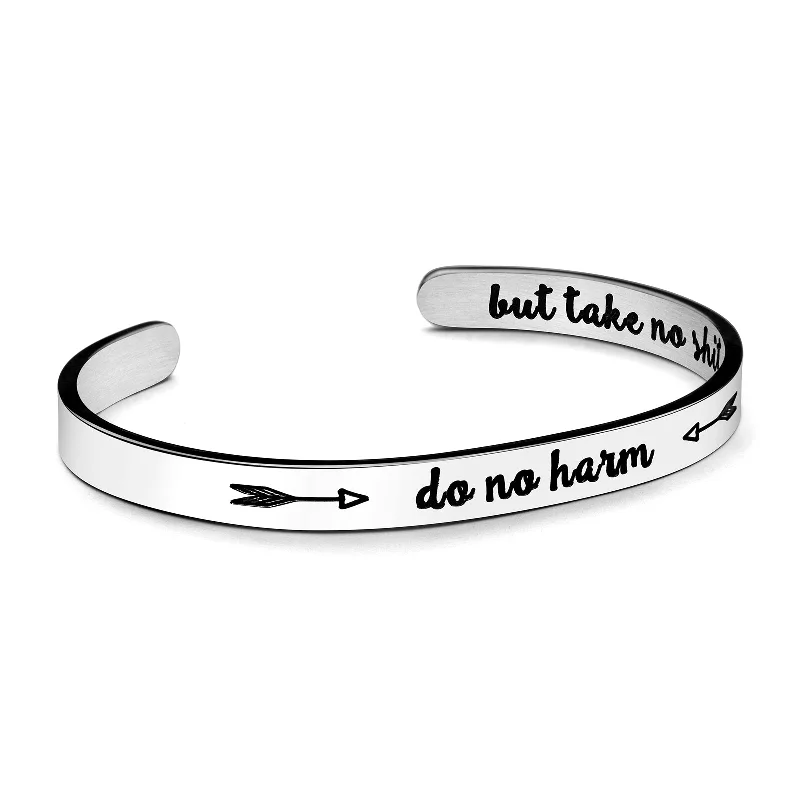 Women's charm bangles-Do No Harm, But Take No Shit  Hidden Message Cuff Bracelet