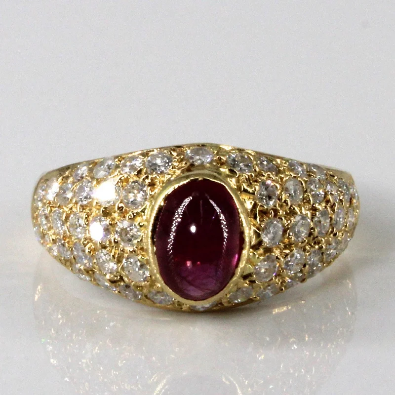 Women's promise rings-Bezel Set Ruby & Cluster Diamond Dome Ring | 1.30ct | 1.00ctw | SZ 6 |