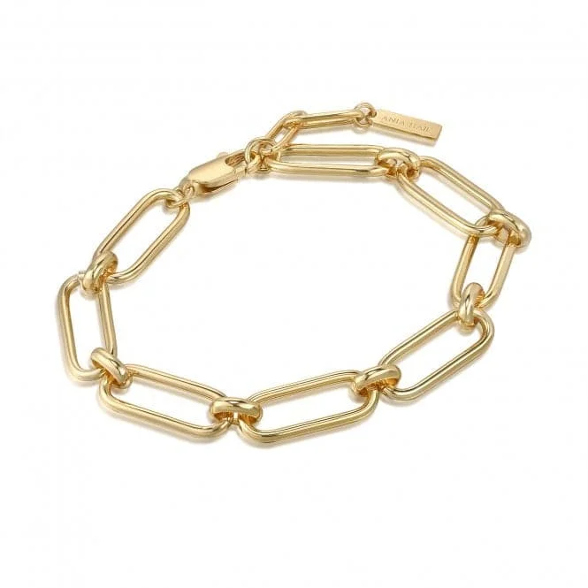 Women's evil eye bangles-Gold Cable Connect Chunky Chain Bracelet B046-02G