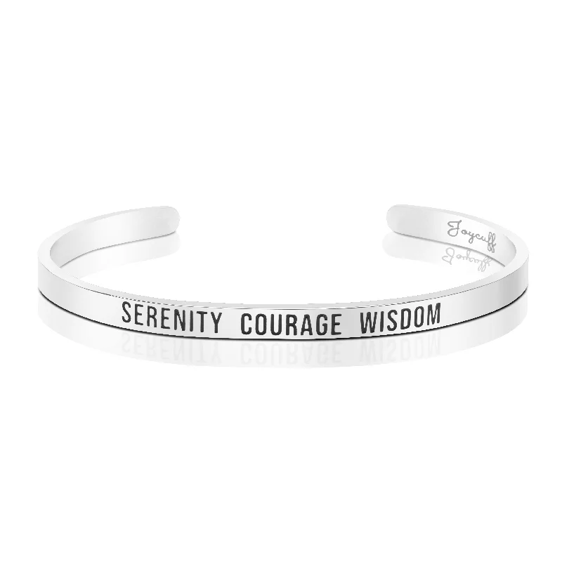 Women's sterling silver bangles-Courage Serenity Wisdom Mantra Bracelet Inspirational Daily Reminder Recovery Jewelry