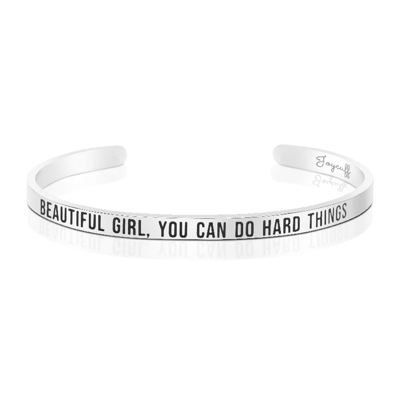 Women's religious bangles-Beautiful Girl You Can Do Hard Things Mantra Bracelet Inspirational Birthday Gift for Her