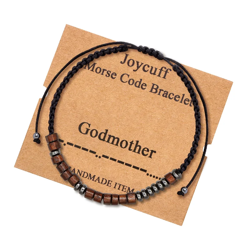 Women's jade bangles-Godmother Wood Morse Code Bracelet for Women Inspirational Gift for Her