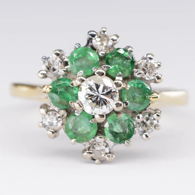 Women's fashion rings-Diamond and Emerald Flower Ring |  0.20ct | SZ 5.25 |