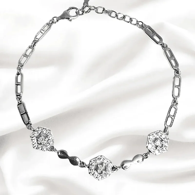 Women's friendship bangles-Hexagon Bracelet With engraved Diamonds Made in Sterling Silver