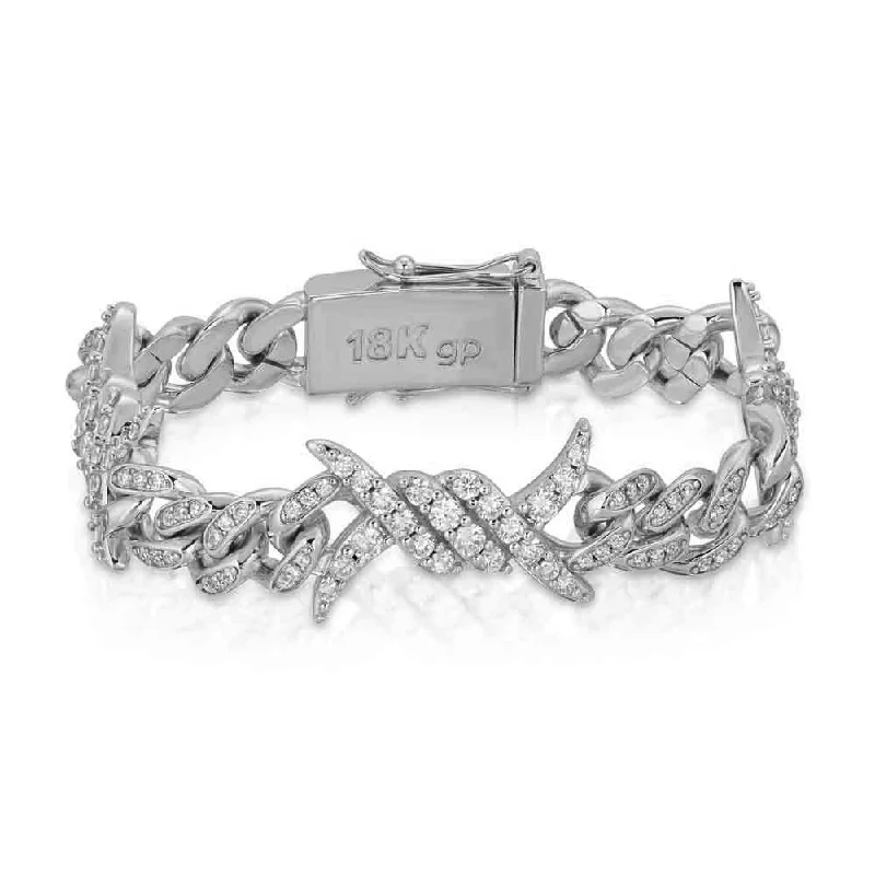 Luxury women's bangles-Diamond Barbwire Cuban Bracelet