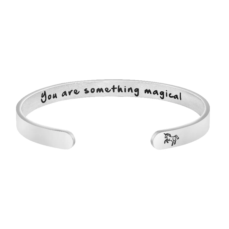 Women's astrology bangles-You Are Something Magical Unicorn Hidden Message Cuff Bracelet