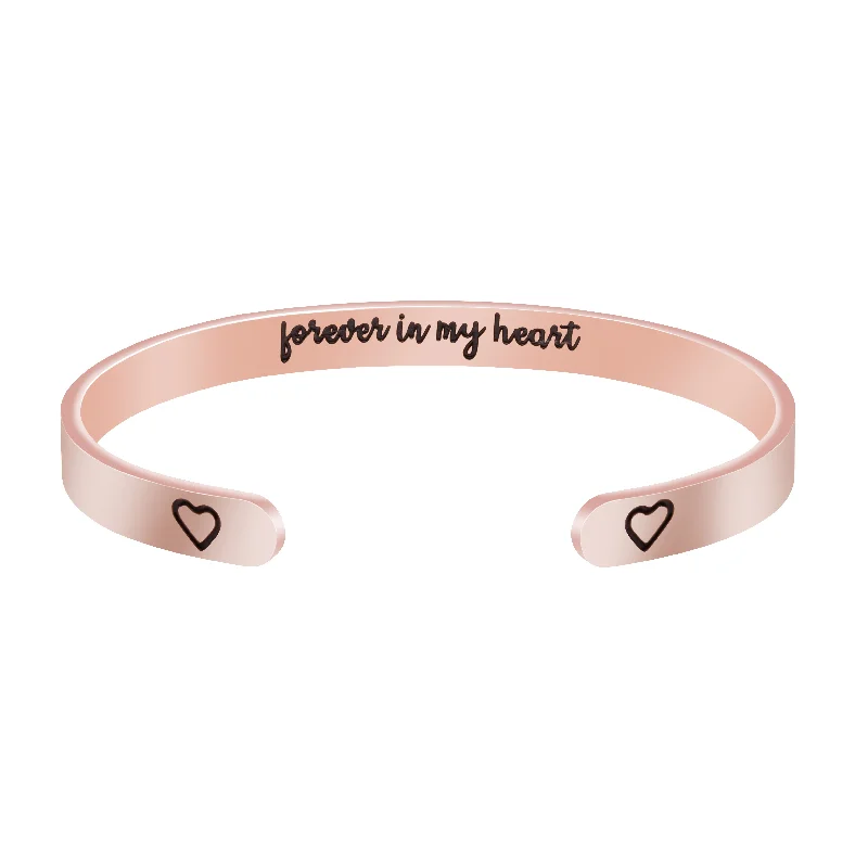 Women's fingerprint bangles-Forever in My Heart Hidden Message Cuff Bracelet