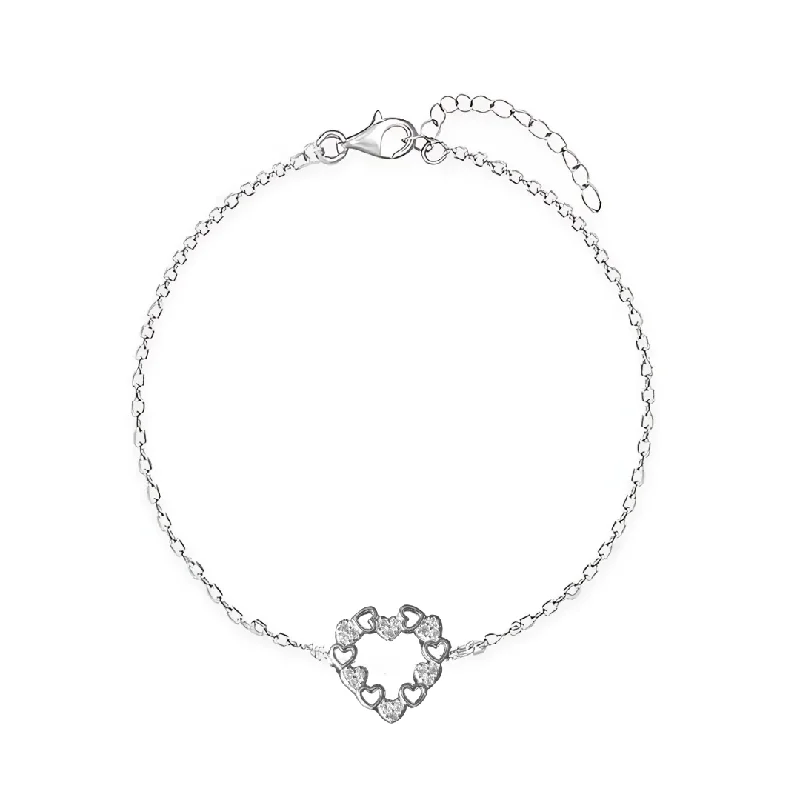 Women's crystal bangles-Heart Bracelet - Silver Bracelet for Her