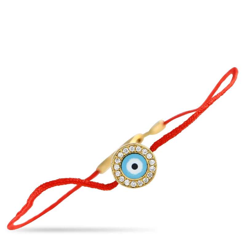 Women's travel bangles-Aaron Basha 18K Yellow Gold Diamond and Enamel Evil Eye Red String Bracelet AB25-111524