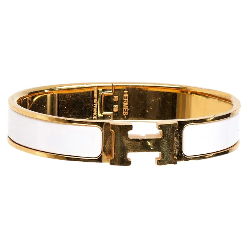 Women's gift bangles-Hermès GM Clic H Bangle Bracelet in White and Gold-Plated Metal