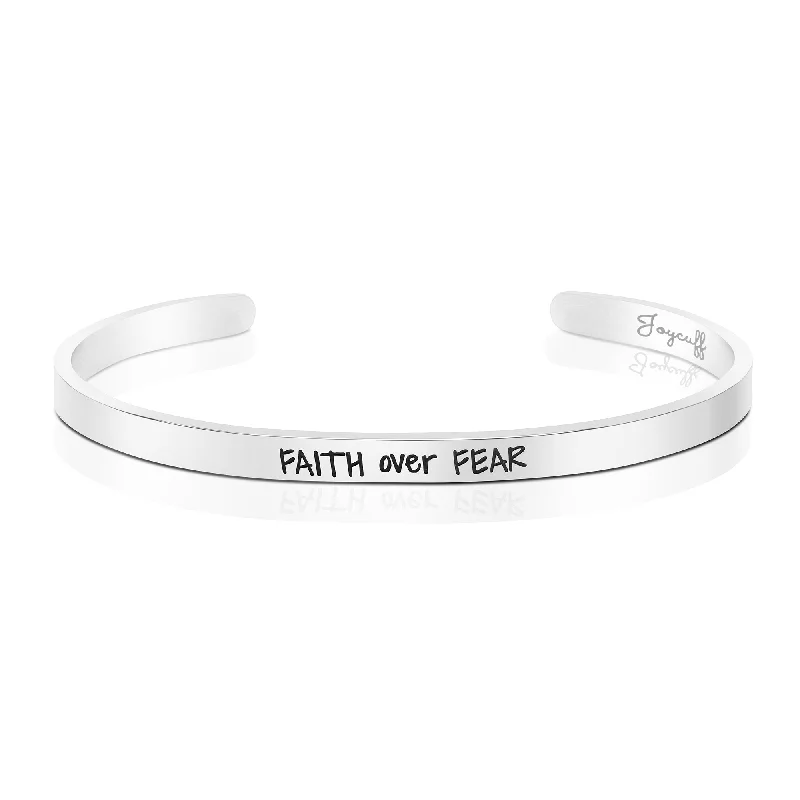 Women's platinum bangles-Faith Over Fear Mantra Bracelet