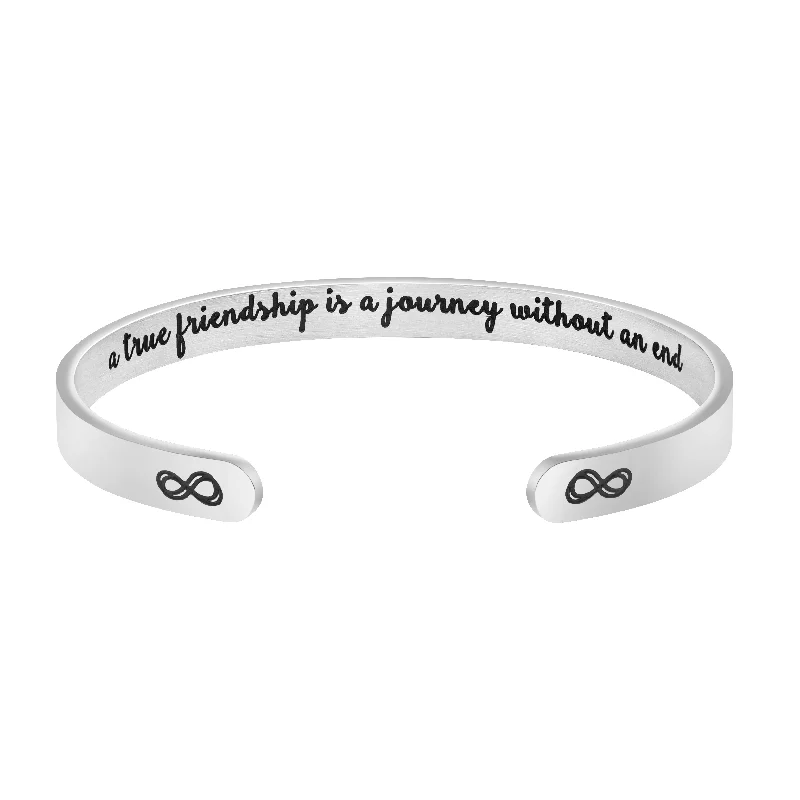 Women's jade bangles-Joycuff A True Friendship is A Journey Without An End Mantra Hidden Message Cuff Bracelet