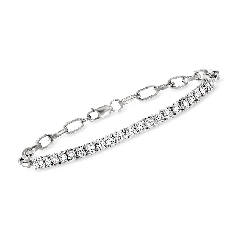 Women's alloy bangles-Ross-Simons Diamond Tennis Paper Clip Link Bracelet in Sterling Silver