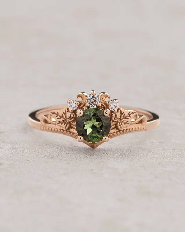 Women's luxury party rings-Green tourmaline and diamonds engagement ring / Ariadne