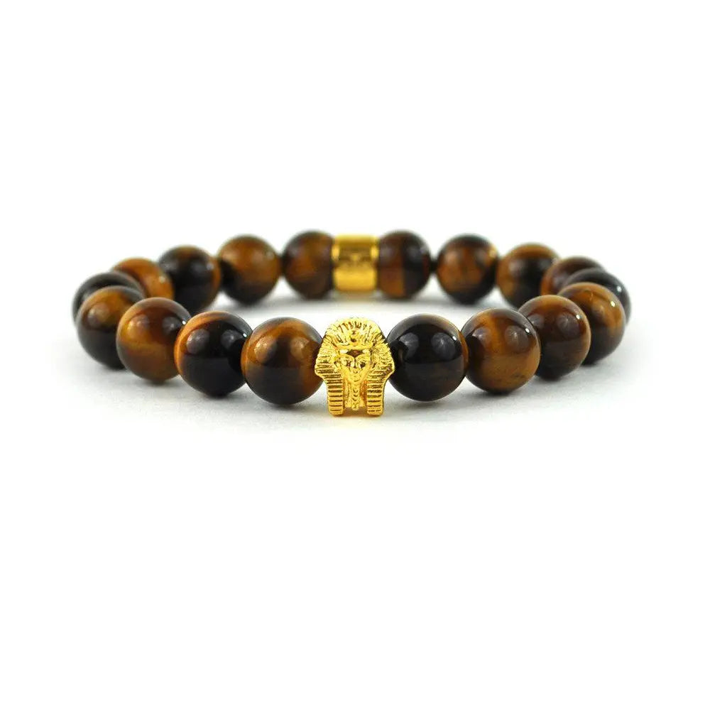 Women's astrology bangles-Tiger Eye Pharaoh Head Beaded Bracelet