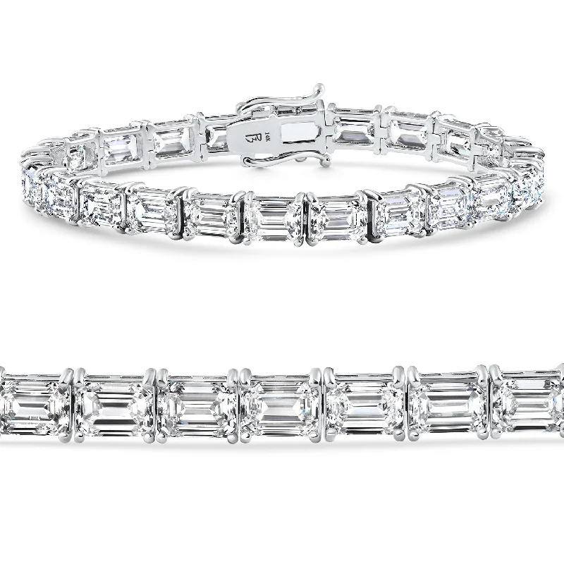 Women's zodiac bangles-26Ct Emerald Cut Diamond East West Tennis Bracelet 14k Gold Lab Grown 7"