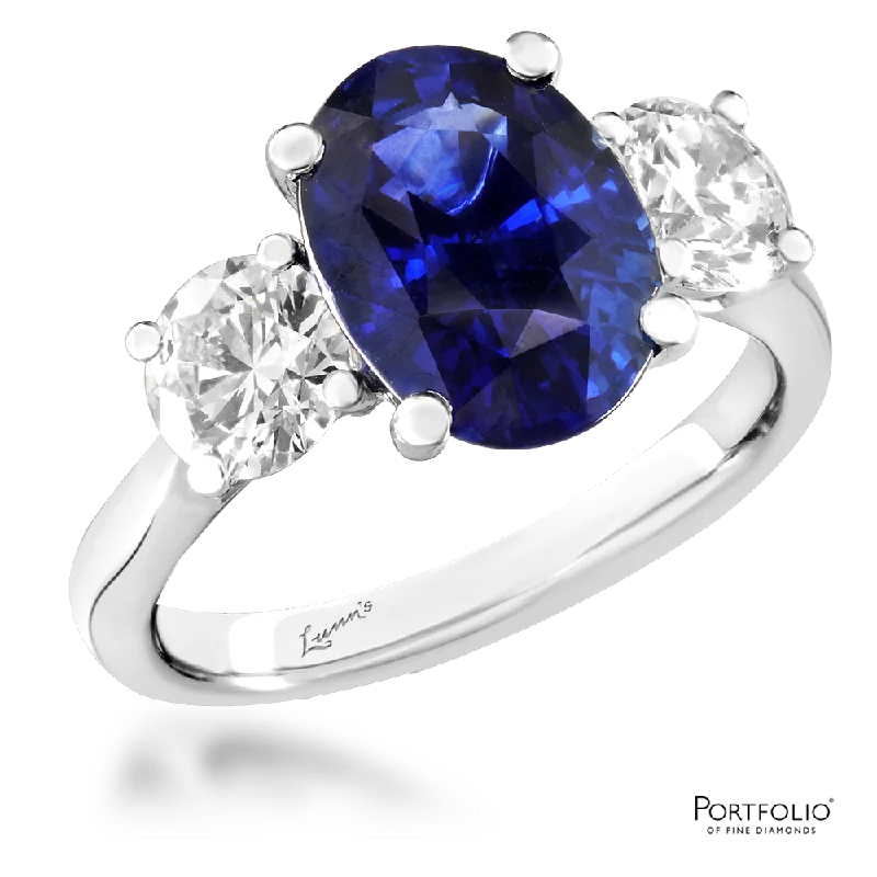 Trendy women's rings-Three Stone 4.13ct Sapphire Platinum Ring