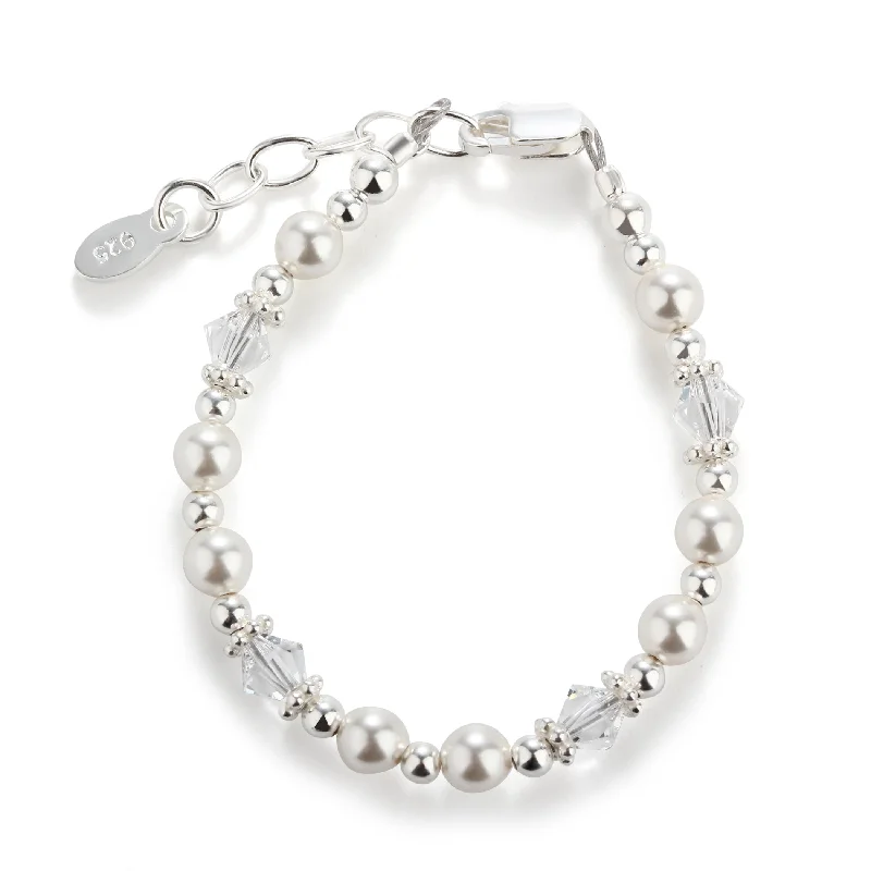 Women's sun bangles-Sterling Silver Simulated Pearl and Crystal Beaded Baby Bracelet for Kids