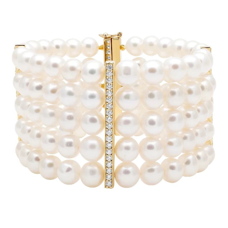 Women's K gold bangles-Bracelet - Fresh Water Pearl And Diamond (2396D)