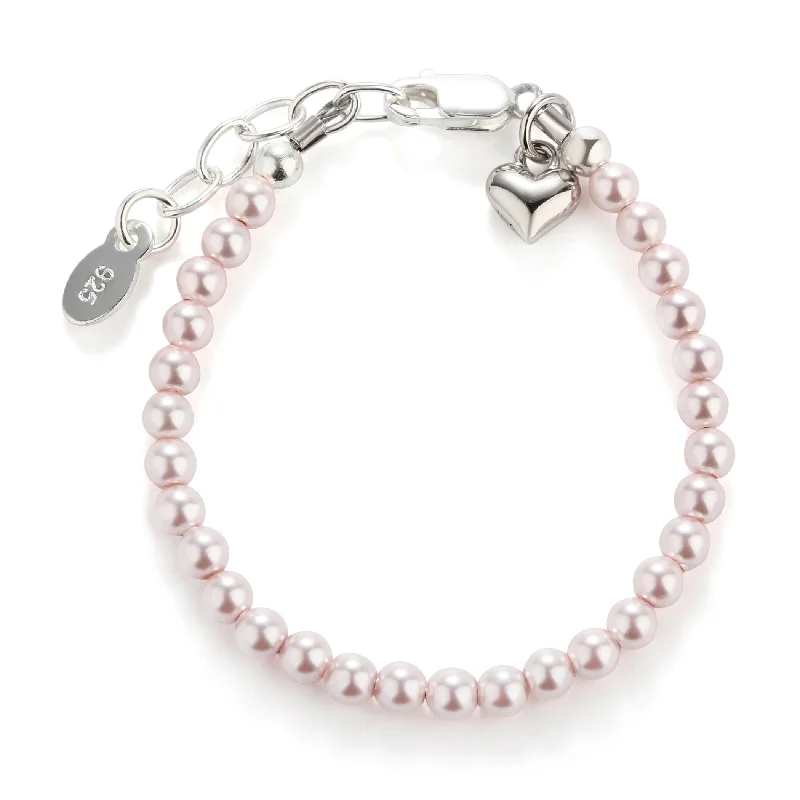 Women's gold-plated bangles-Sterling Silver Pink Simulated Pearl Baby Bracelet Girls Jewelry