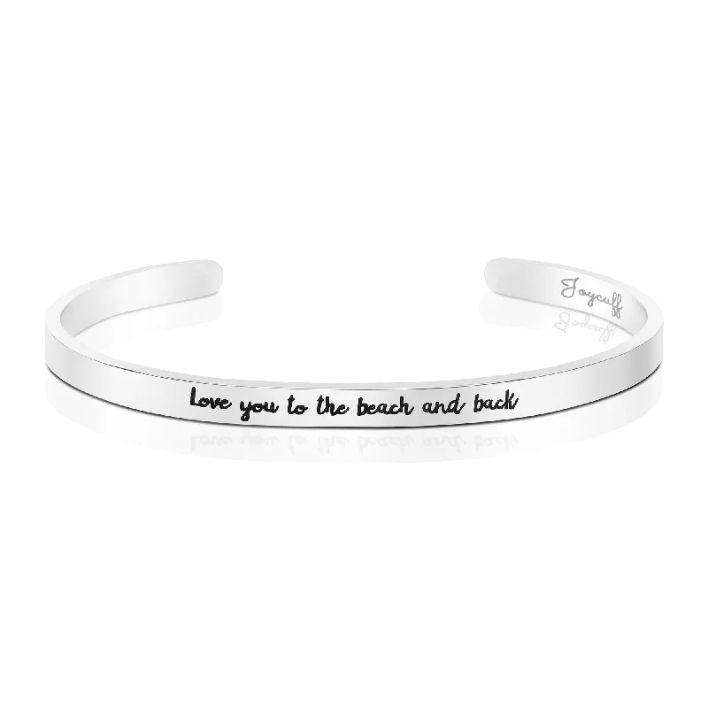 Women's silver-plated bangles-Love You to the Beach and Back Mantra Bracelet