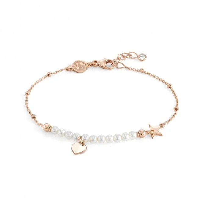 Women's photo bangles-Melodie Pearls Silver White Pearls Rose Gold Heart Bracelet 147710/002