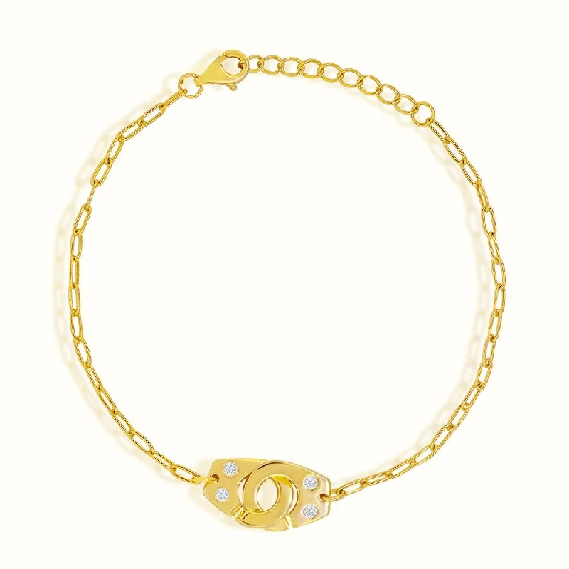 Women's luxury gift bangles-Women's Vermeil Diamond Locked Handcuff Bracelet