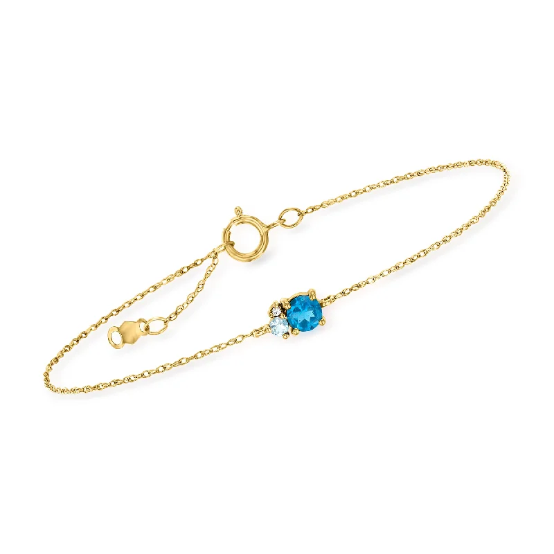 Women's beaded bracelets-RS Pure by Ross-Simons London Blue Topaz Bracelet With Swiss Blue Topaz and Diamond Accents in 14kt Yellow Gold