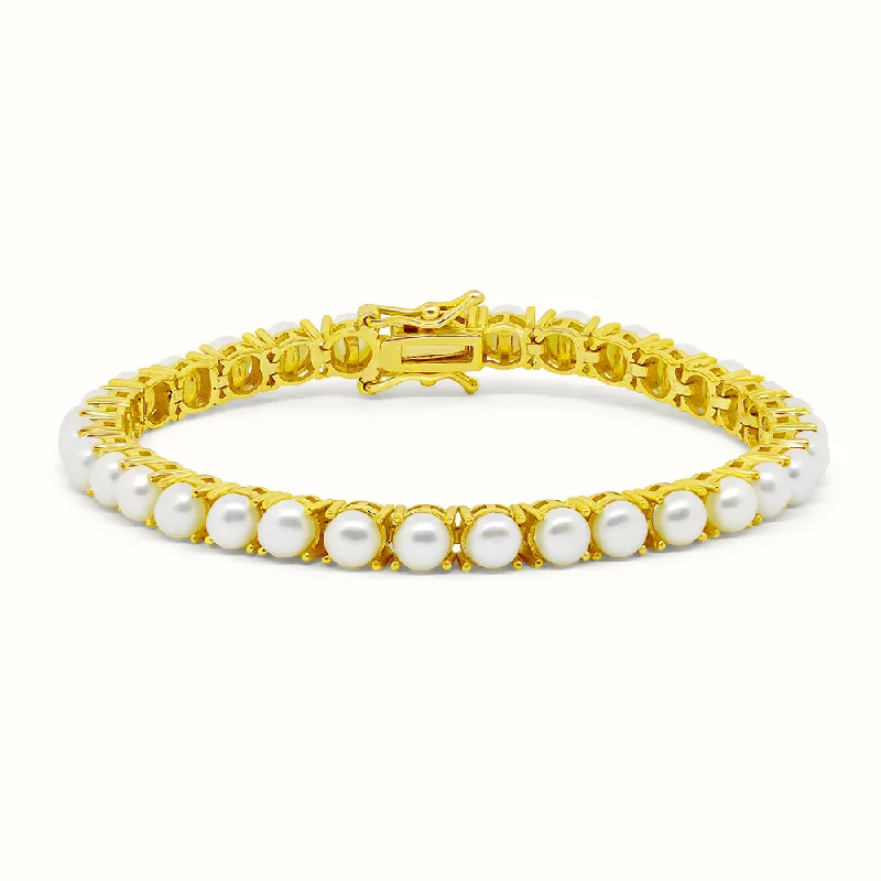 Women's party bangles-Women's Vermeil Pearl Tennis Bracelet