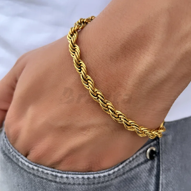 Affordable women's bangles-Rope Chain Bracelet in Gold Plated  (8 Inch)