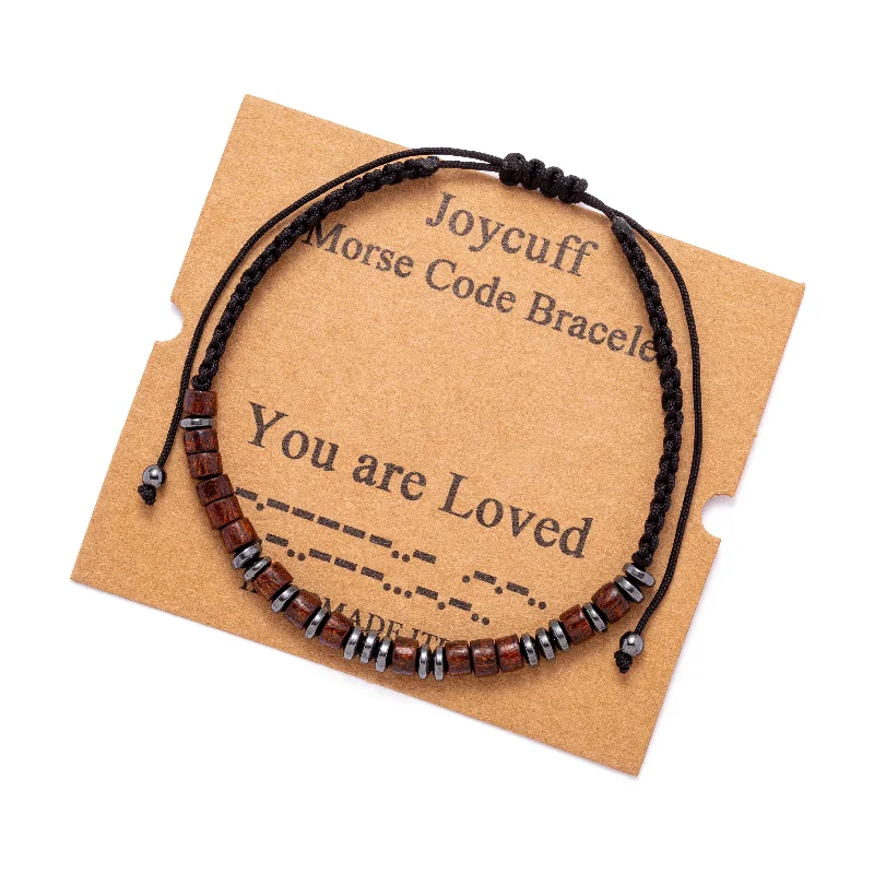 Women's pearl bangles-You are Loved Secret Message Wood Morse Code Bracelet Inspirational Jewelry for Women