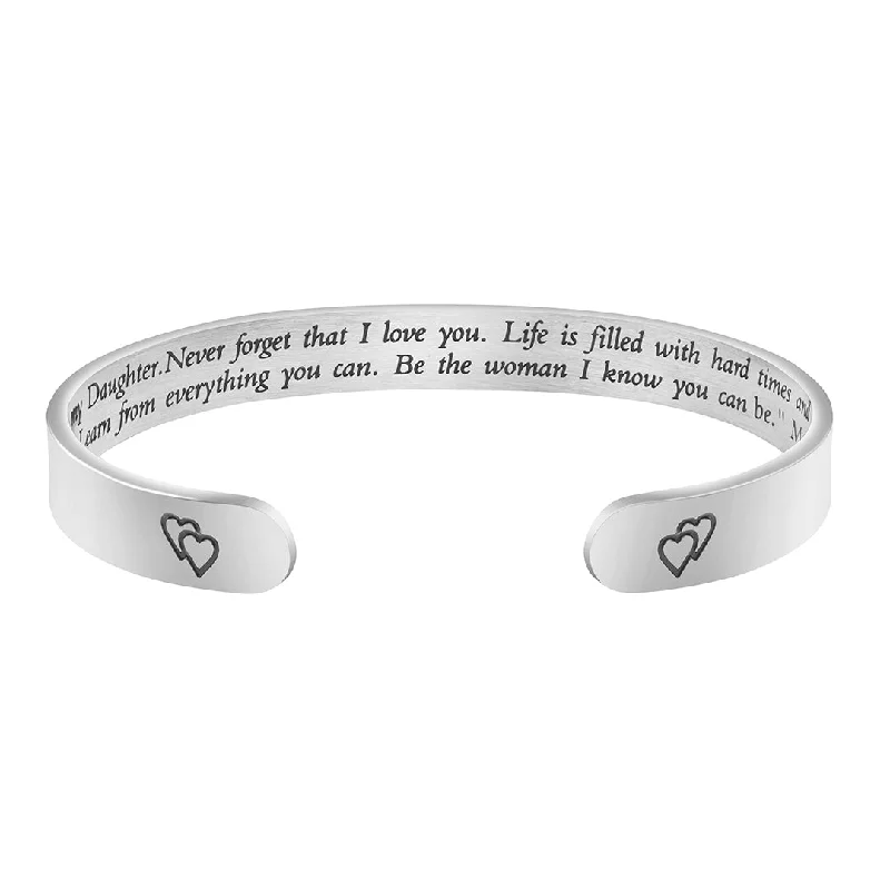 Women's personalized bangles-To Daughter From Mom Gift Cuff Bracelets Braver Stronger