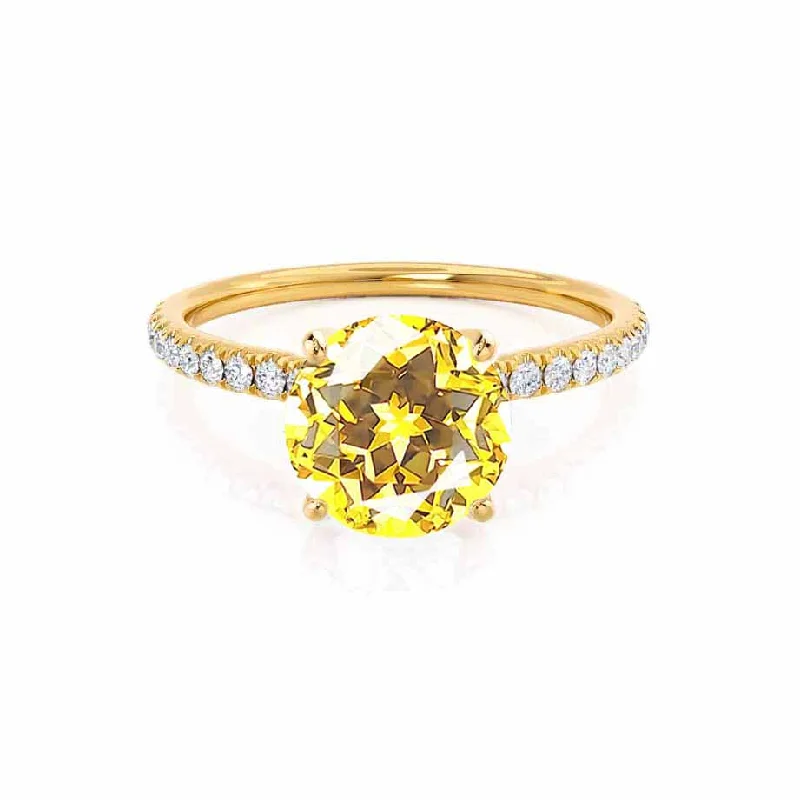 Women's birthstone rings-MACY - Chatham® Round Yellow Sapphire 18k Yellow Gold Petite Pavé Shoulder Set Ring