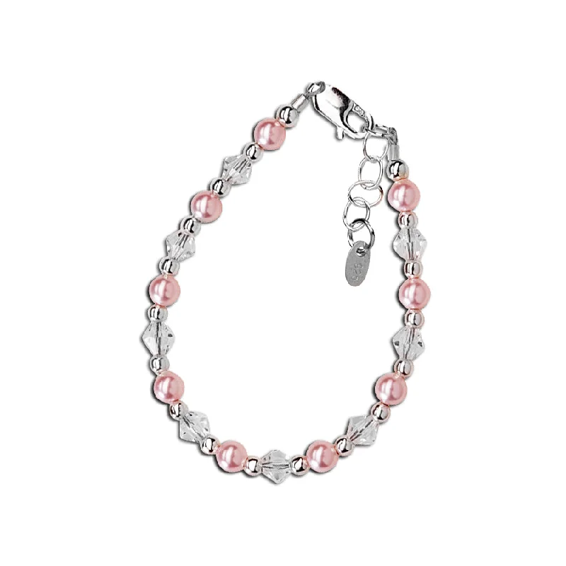 Women's seasonal bangles-Sterling Silver Pink Simulated Pearl Bracelet for New Infant Baby and Little Girls