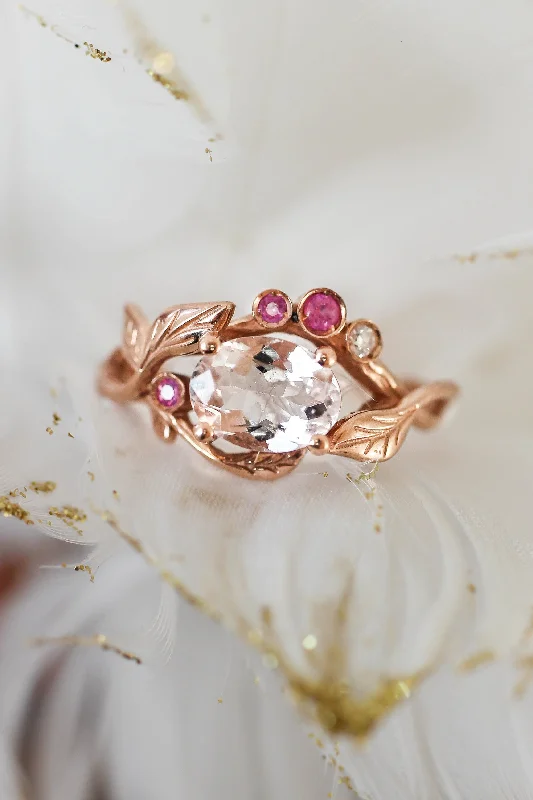 Women's astrology rings-Branch engagement ring with morganite, pink sapphires and diamond