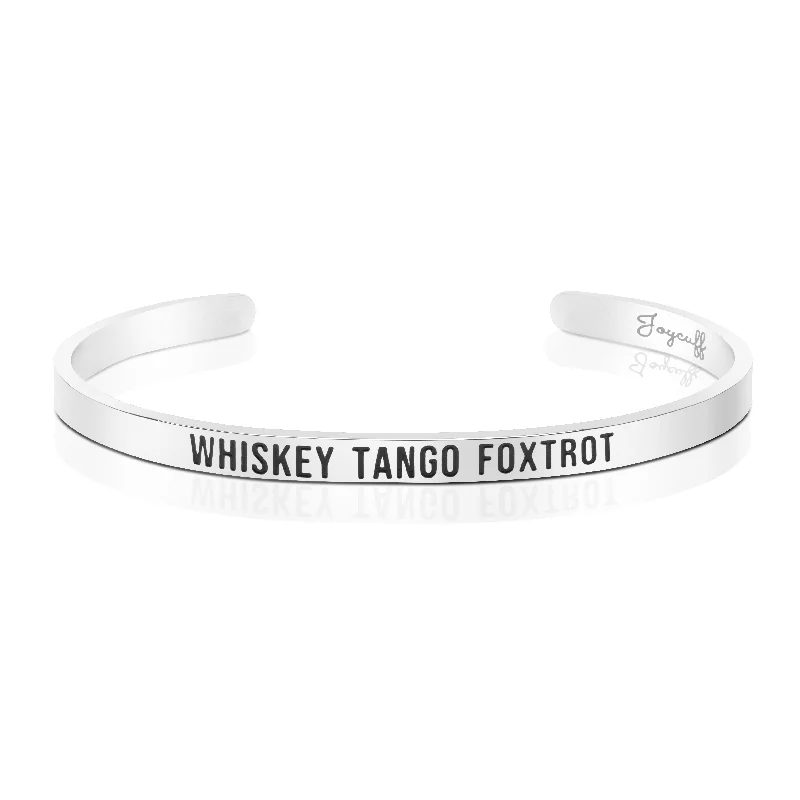 Women's Mother's Day bangles-Whiskey Tango Foxtrot Mantra Bracelet Personalized Gift for Women