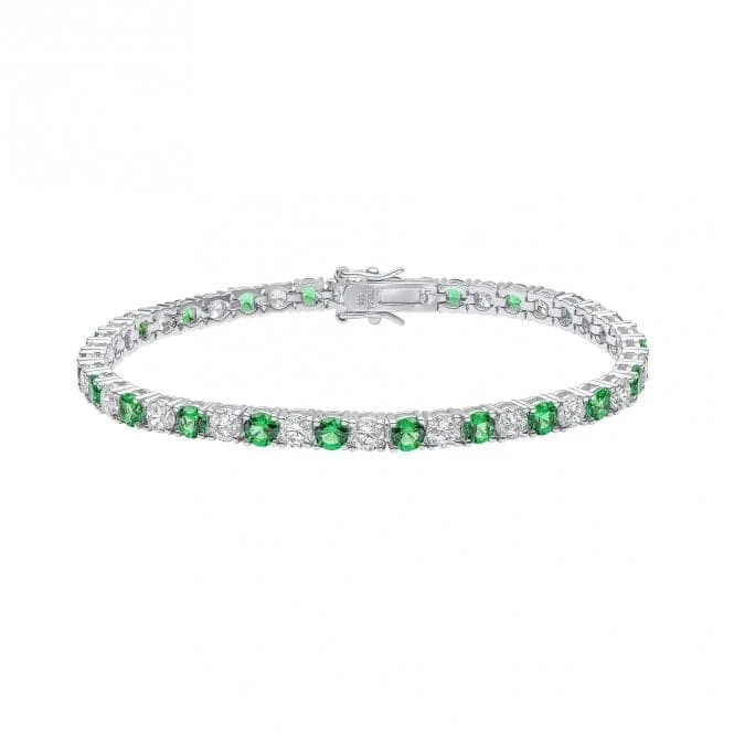 Women's pet memorial bangles-Sterling Silver Green and Clear Cubic Zirconia Bracelet B5473