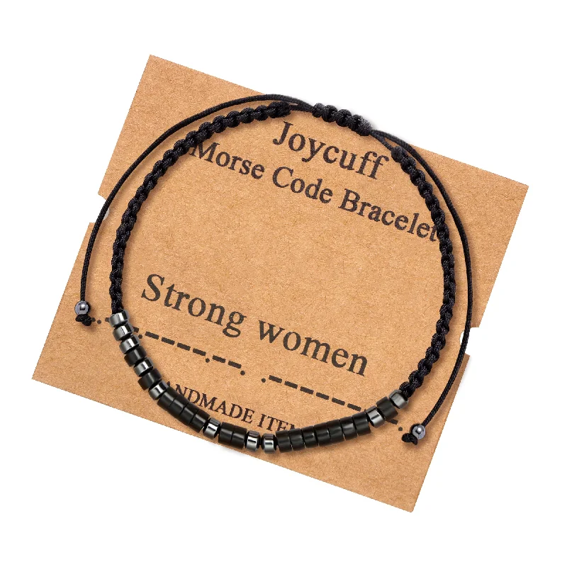 Women's statement bangles-Strong Women Secret Message Morse Code Bracelet Empower Women Inspirational Jewelry for Her