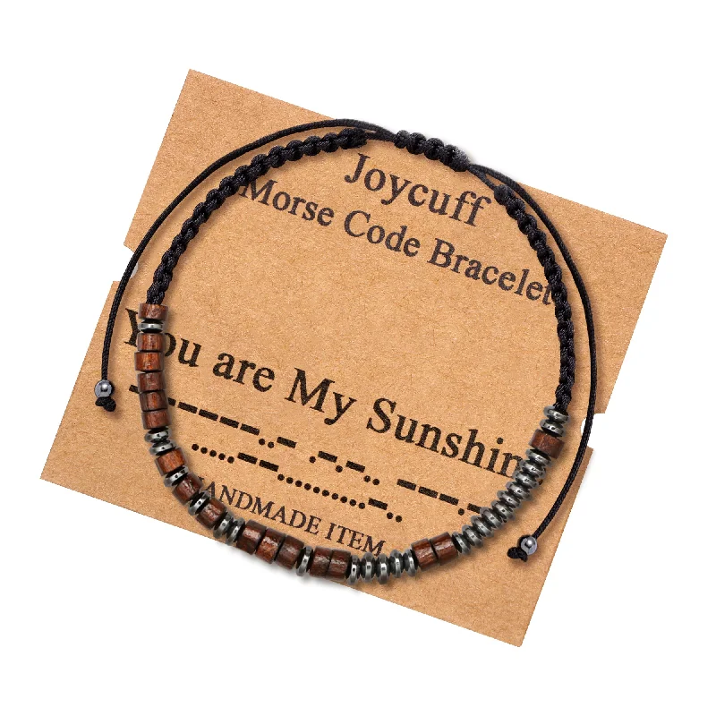 Women's geometric bangles-You Are My Sunshine Secret Message Wood Morse Code Bracelet Motivational Jewelry for Her