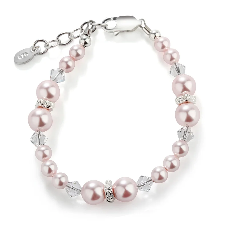 Women's Mother's Day bangles-Sterling Silver Pink Simulated Pearl Bracelet for Babies, Toddlers, and Girls