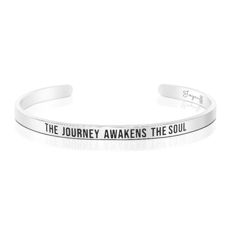 Women's pearl bangles-The Journey Awakens The Sou Mantra Bracelet Quote Jewelry Inspirational Gift for Her