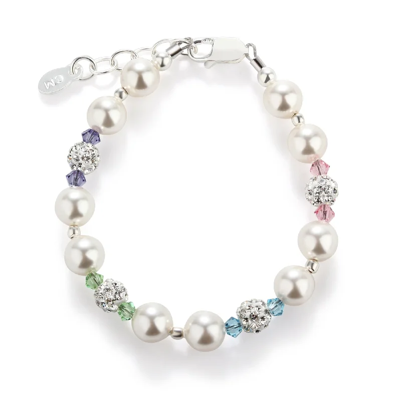 Women's leather bracelets-Sterling Silver Pearl Rainbow Bracelet for Kids and Little Girls