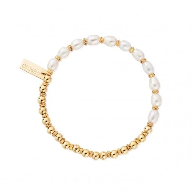 Women's titanium bangles-Pearl Gold Story Of Love Bracelet GBSPEARL