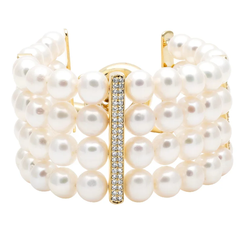 Women's platinum bangles-Bracelet - Fresh Water Pearl And Diamond (2396B)