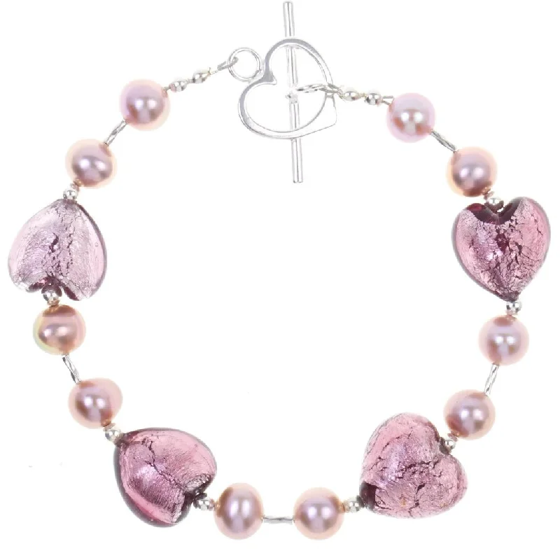 Women's modern design bangles-Dusk Pearl Heart Bracelet