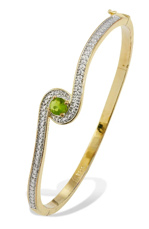 Women's photo bangles-BIRTHSTONE TWO-TONE GOLD PLATED CZ BANGLE BRACELET