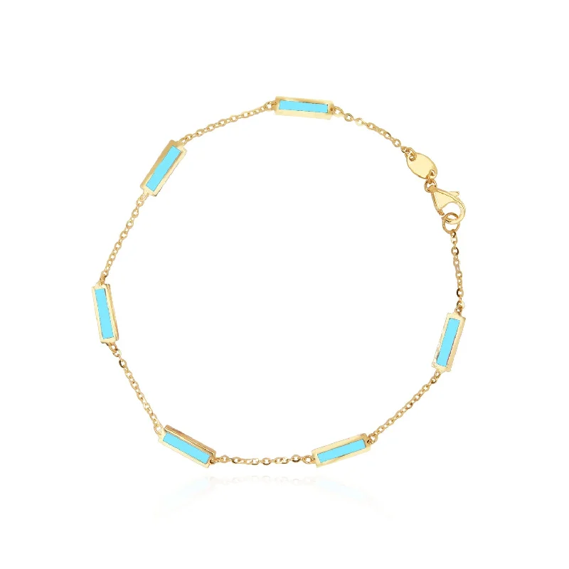 Women's holiday bangles-Turquoise Bar Chain Bracelet