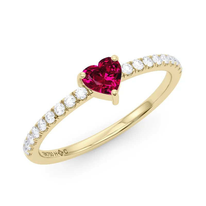 Women's unique rings-Heart Birthstone and Pave Lab Grown Diamond Ring