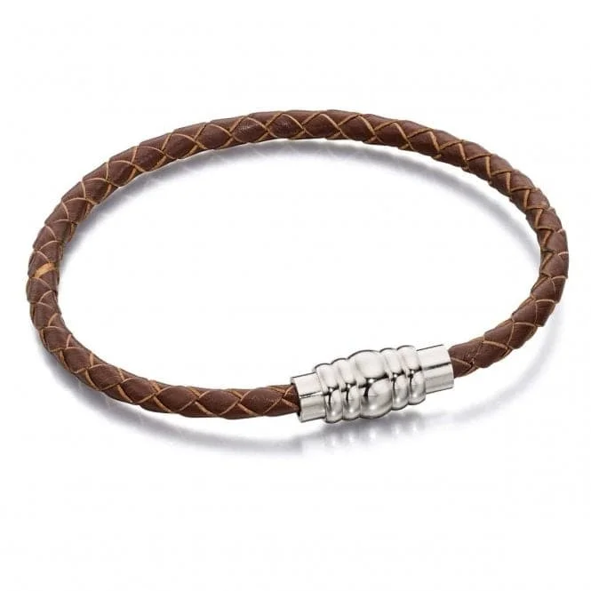 Women's ethical bangles-Skinny Brown Leather Magnetic Clasp Bracelet B5400