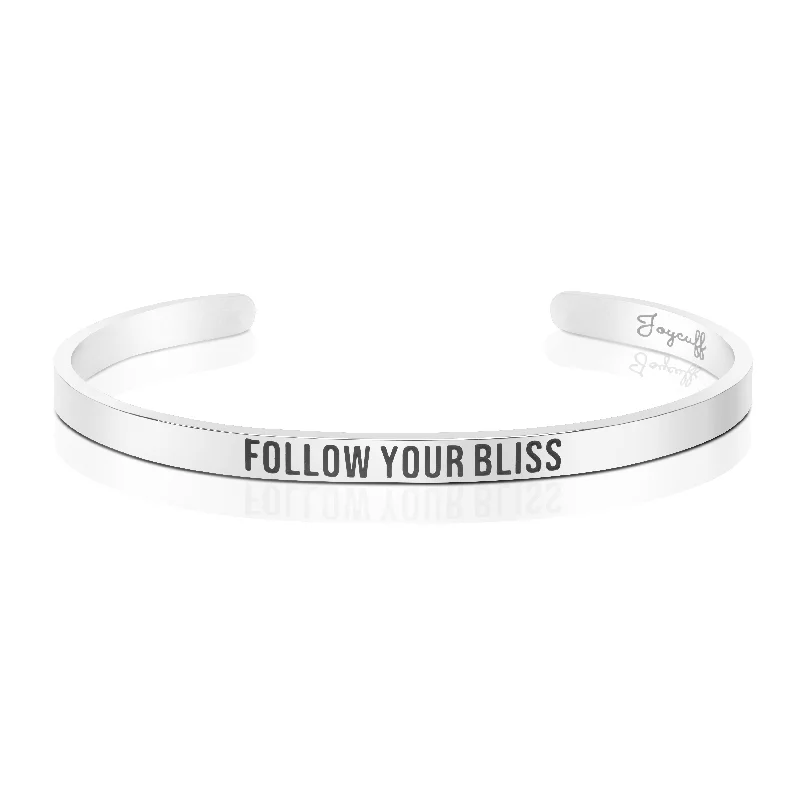 Women's charm bracelets-Follow Your Bliss Mantra Bracelet Graduation Gift for Yoga Lover OHM Jewelry